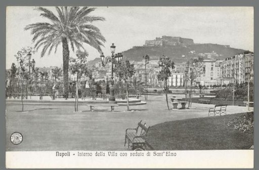 Naples. Interior of the Villa with a view of Sant'Elmo