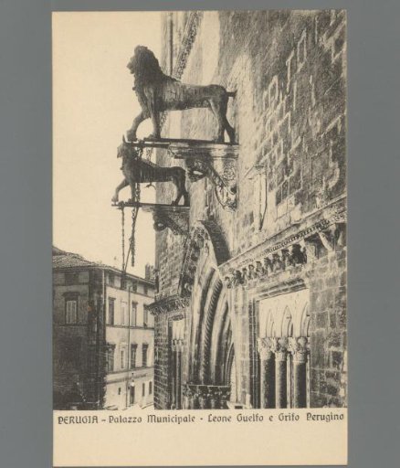 Perugia. Palazzo Municipale. The Guelph Lion and the Perugian Griffin