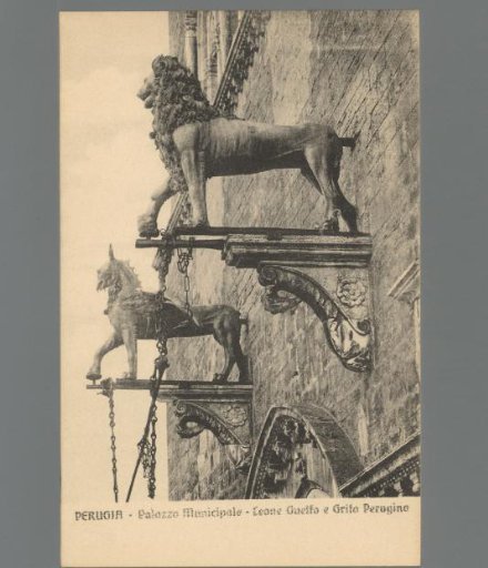 Perugia. Palazzo Municipale. The Guelph Lion and the Perugian Griffin