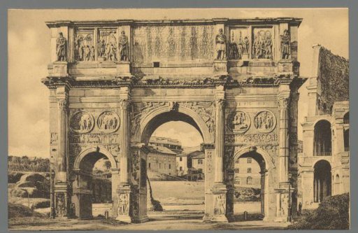 Rome. Triumphal Arch of Constantine and Colosseum (on the right)