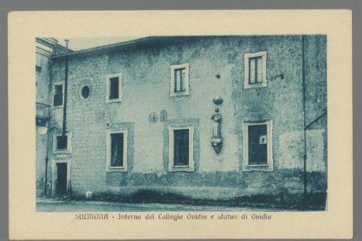 Sulmona. Interior of the Collegio Ovidio and Statue of Ovidio