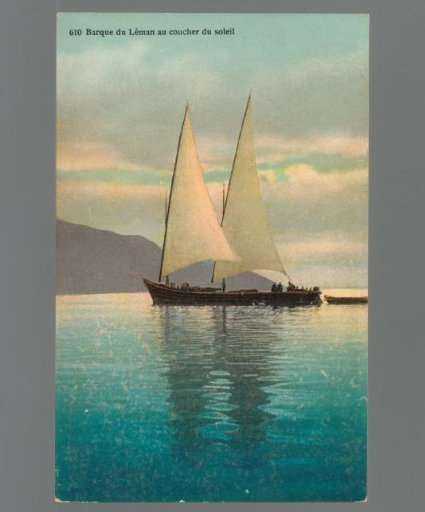 Boat on Lake Geneva at sunset