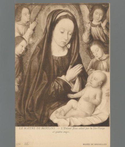 Master of Moulins - The Child Jesus Adored by the Holy Virgin and Four Angels. Brussels Museum