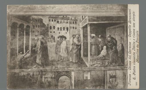 Florence - Church of the Carmine - Brancacci Chapel. St. Peter raises Tabitha and heals a cripple, Masolino da Panicale