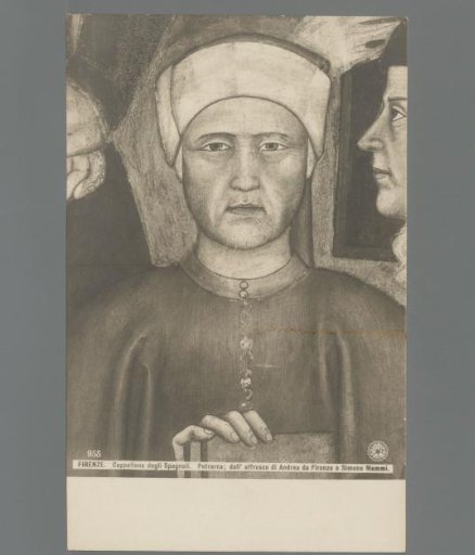 Florence. Cappellone degli Spagnoli. Petrarch; from the fresco by Andrea da Firenze or Simone Memmi