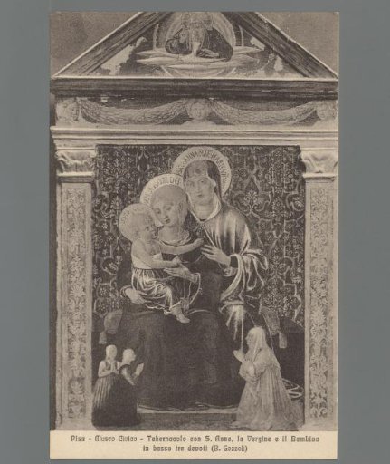 Pisa - Civic Museum - Tabernacle with St. Anne, the Virgin and Child, and three devotees below (B. Gozzoli)