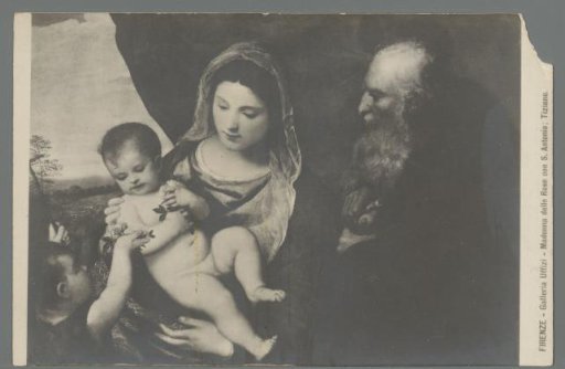 Florence. Uffizi Gallery. Madonna of the Roses with Saint Anthony. By Titian