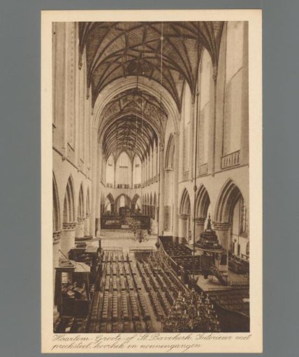 Haarlem. Great or St. Bavo's Church. Interior with pulpit, choir screen and nunnery passages