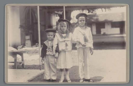 Group portrait of three unknown children in sailor suits