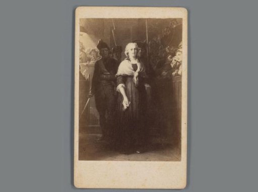 Photographic reproduction of a painting of Marie Antoinette in the courtroom by Paul Delaroche