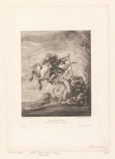 Photographic reproduction of the painting Bellerophon on Pegasus defeating the Chimaera by Peter Paul Rubens