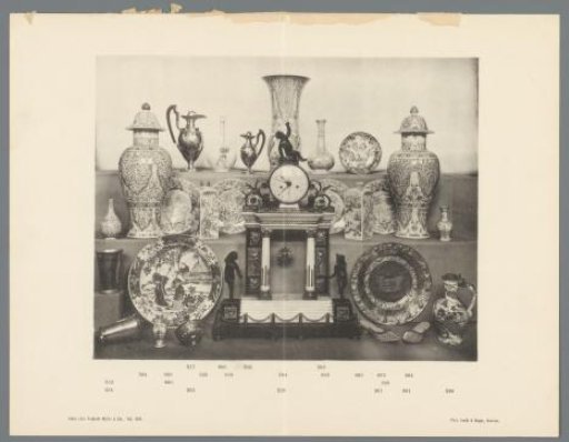 Porcelain vases, plates, and a clock