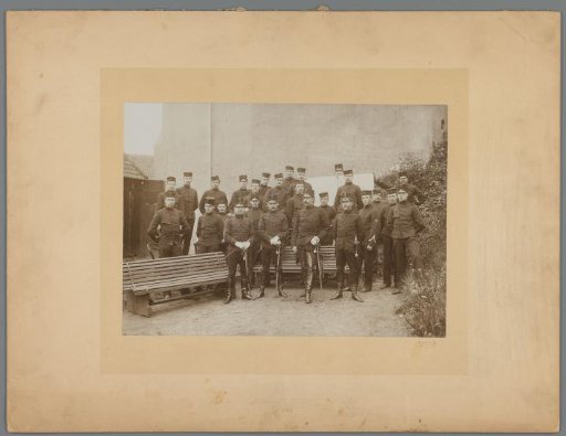 Group portrait of an unknown group of soldiers in a garden