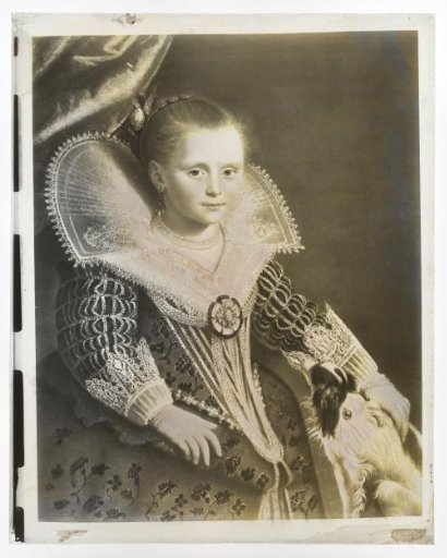 Photographic reproduction of a painted portrait of an Unknown Girl with a Dog
