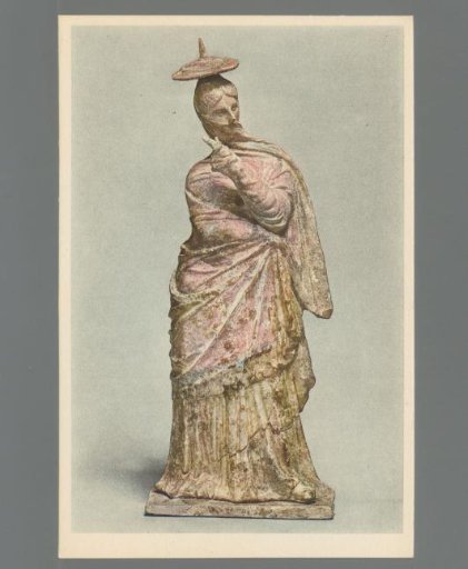Statuette of a Woman, Tanagra Type. Painted Terracotta. Greek IV-III Century B.C.