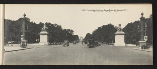 Paris. Perspective of the Avenue des Champs-Elysées. The Marly Horses