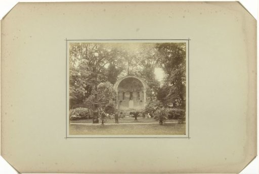Barbarossa Ruin or St. Martin's Chapel on the Valkhof, Nijmegen, with the caretaker of the Valkhof