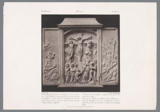 Reproduction of a plaster triptych of the Crucifixion of Jesus Christ, after the wooden original from the fifteenth century