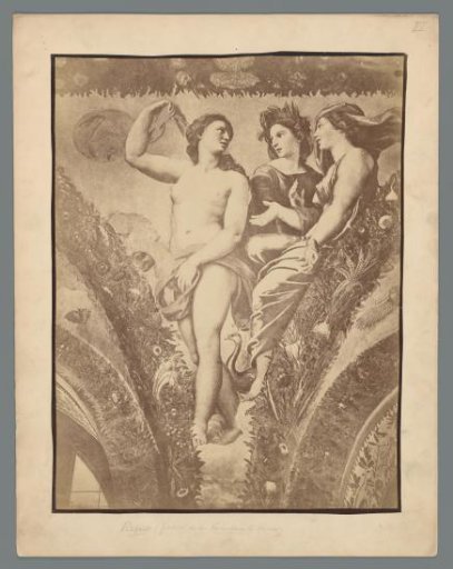 Photographic reproduction of a fresco by Raphael with Venus, Ceres and Juno in Villa Farnesina in Trastevere, Rome