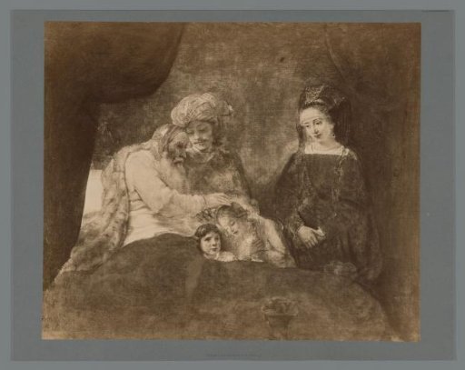 Photographic reproduction of the painting Jacob Blessing Ephraim and Manasse by Rembrandt van Rijn