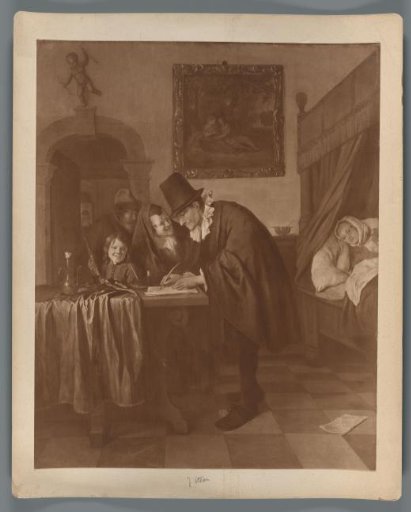 Photographic reproduction of the painting The Doctor's Visit by Jan Havickszoon Steen
