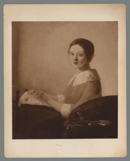 Photographic reproduction of a painted portrait of a lace worker by an imitator of Johannes Vermeer
