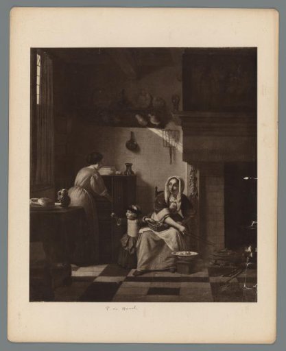 Photographic reproduction of the painting Kitchen Interior with a Young Woman, Child and Maid by Pieter de Hooch