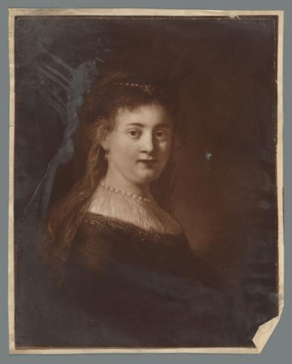 Photographic reproduction of a painted portrait of Saskia Uylenburgh by Rembrandt van Rijn