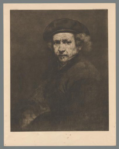 Reproduction of a self-portrait with a hat by Rembrandt van Rijn