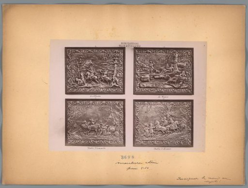 Photographic reproduction of four reliefs with hunting scenes