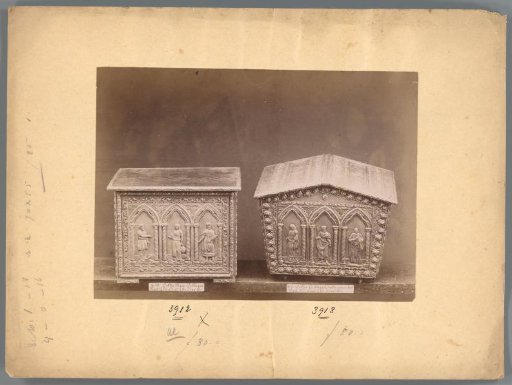 Photographic reproduction of two chests with Gothic decorations