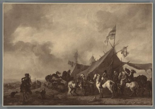 Photographic reproduction of the painting A Military Camp by Philips Wouwerman