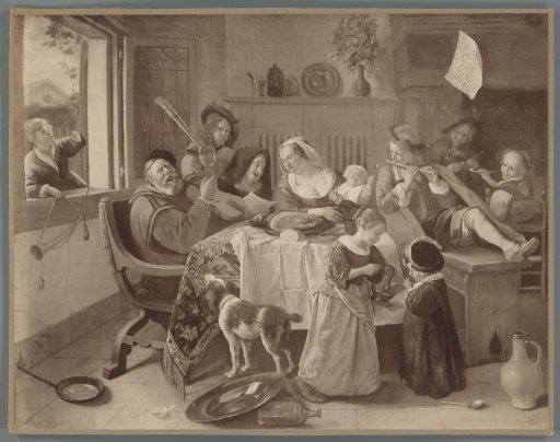 Photographic reproduction of the painting The Merry Family by Jan Havicksz. Steen