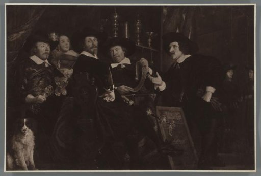 Photographic reproduction of a painted group portrait of the officers of the Crossbow or St. Sebastian's Guild by Bartholomeus van der Helst