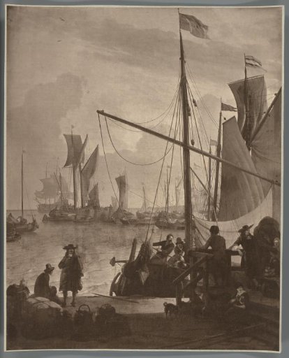 Photographic reproduction of the painting The IJ in front of Amsterdam, seen from the Mosselsteiger, by Ludolf Bakhuysen