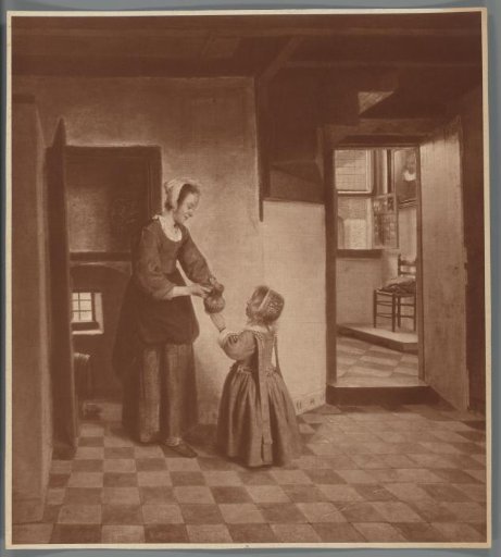 Photographic reproduction of the painting A Maid with a Child in a Cellar by Pieter de Hooch