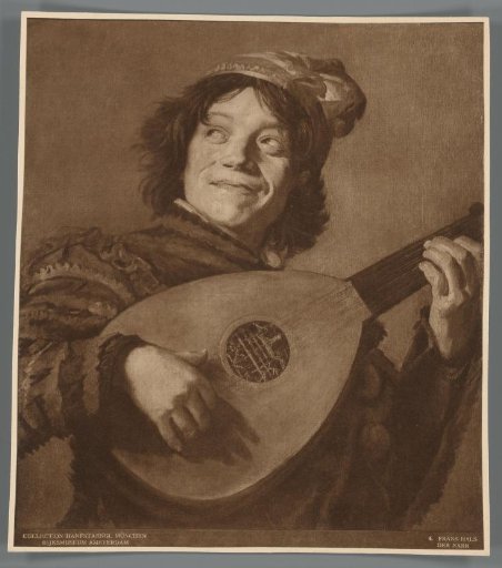 Photographic reproduction of a reproduction of the painting The Lute Player by Frans Hals
