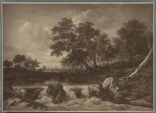 Photographic reproduction of the painting Landscape with Waterfall by Jacob Isaacksz van Ruisdael