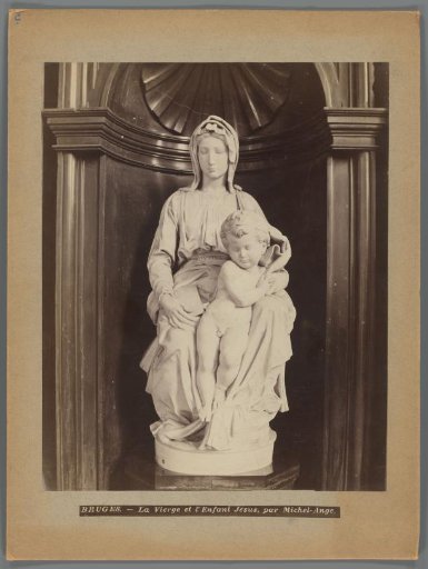 Photographic reproduction of a statue of Madonna and Child by Michelangelo