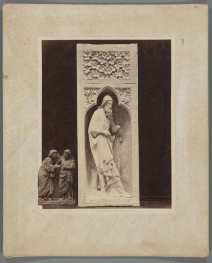 Photographic reproduction of two statues, one a prophet from the Cathedral of Reims