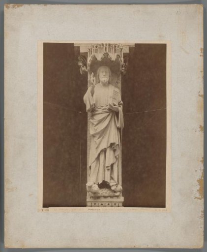 Photographic reproduction of a pillar from Notre-Dame of Amiens with the statue Beau Dieu