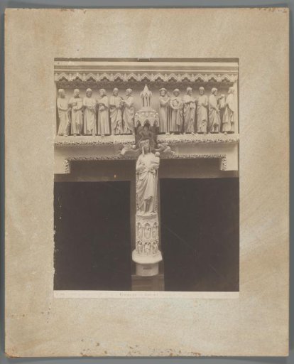 Photographic reproduction of a pillar with a statue of the Virgin Mary in Notre-Dame d'Amiens, France