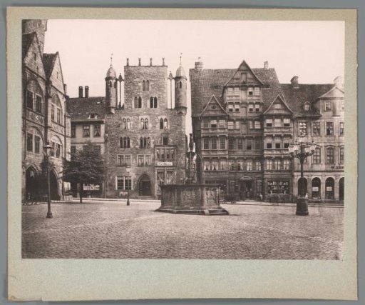 View of the Marktplatz with the town hall on the left in Hildesheim, Germany