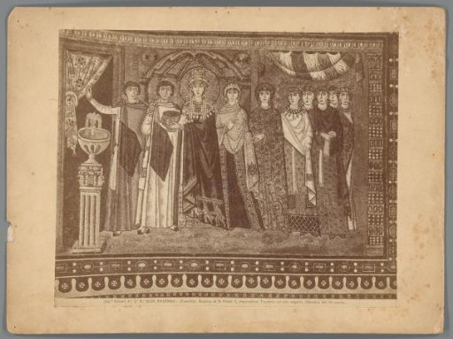 Photographic reproduction of a mosaic with Empress Theodora in the Basilica of San Vitale, Ravenna