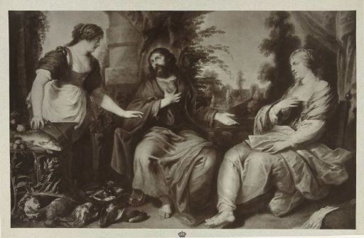 Photographic reproduction of a painting by Vincent Malò, 'Christ at the House of Martha and Mary'