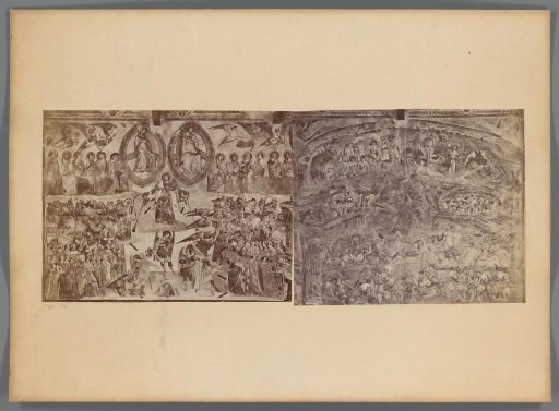 Two photographic reproductions of a fresco with The Last Judgment and Hell by Orcagna