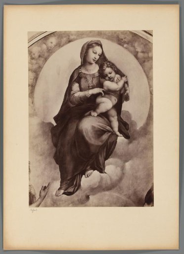 Photographic reproduction of a detail of the Madonna of Foligno by Raphael