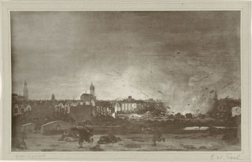 Photographic reproduction of a painting by Egbert van der Poel, 'The Explosion of the Gunpowder Tower in Delft, 12 October 1654'