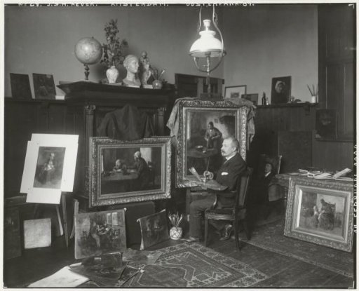 Painter J.S.H. Kever in his studio at Oosterpark 87 in Amsterdam