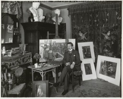 Painter Heinrich Krabbé in his studio at Bredeweg 40 in Watergraafsmeer